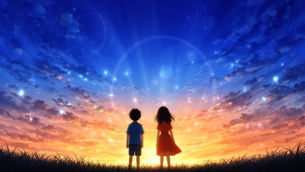 希望に満ちた空を見上げる子供たち